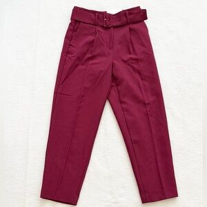 NWT Ann Taylor Petite Belted High Rise Tapered Pants Burgundy Size 0P